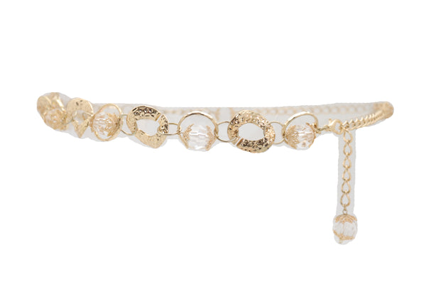 Brand New Women Gold Metal Chain Chunky Links Waistband Fashion Belt Clear Beads Size S M
