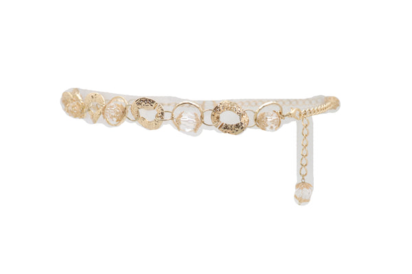 Brand New Women Gold Metal Chain Chunky Links Waistband Fashion Belt Clear Beads Size S M