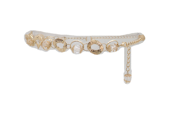 Brand New Women Gold Metal Chain Chunky Links Waistband Fashion Belt Clear Beads Size S M