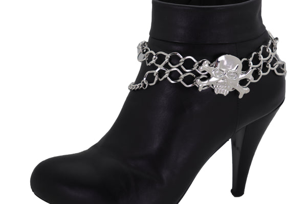Brand New Women Silver Metal Boot Chain Bracelet Shoe Skeleton Charm Skull Adjustable Band Sexy