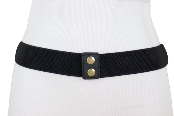 Brand New Women Black Elastic Fashion Belt Gold Metal Greek Medallion Coin Charm Size S M