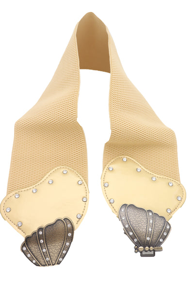 Brand New Women Fashion Wide Elastic Waistband Gold Belt Butterfly Metal Buckle Fit Size S M