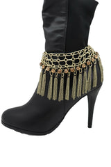 Gold Color Metal Chain Boot Bracelet Shoe Web Fringe Charm Tassel