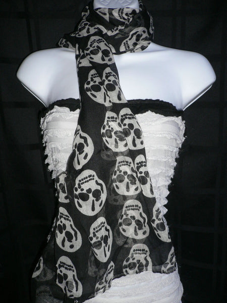 New Women Black Scarf Gray Beautiful Skulls Skeleton Drawing Soft 100% Polyester - alwaystyle4you - 11