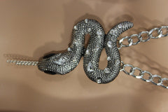 Chunky Silver Metal Chain Links Long Necklace Huge Snake Pendant 3D New Men Fashion Style - alwaystyle4you - 2