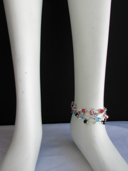 5 Elastic Row Strands Anklets Black Blue Silver Red Beads New Women Fashion Jewelry - alwaystyle4you - 4