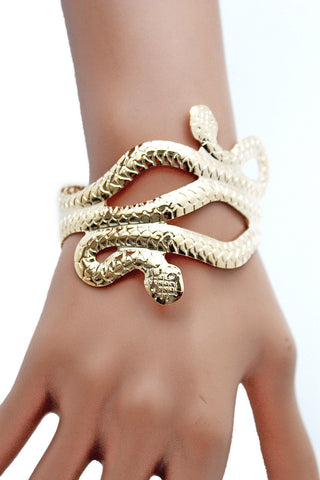 Gold / Silver Metal Cuff Bracelet Cobra Snake Trendy Wrap Around New Women Fashion Jewelry Accessories - alwaystyle4you - 1