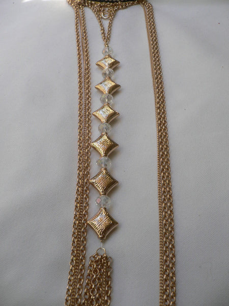 New Women Gold Square Clear Beads Long Metal Body Chain Moroccan Fashion Jewelry - alwaystyle4you - 11
