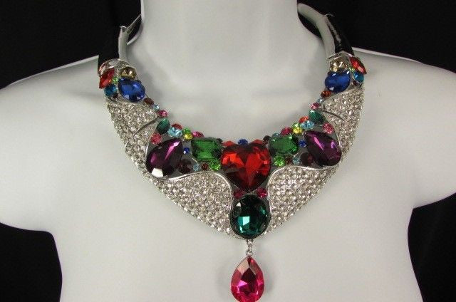 Silver Metal Multicolor Alloy Charm Bib Necklace Women Fashion Jewelry - alwaystyle4you - 1