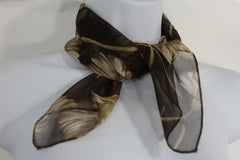 Dark Green Brown Small Neck Soft Scarf Fabric White Flower Pocket Square New Women Fashion - alwaystyle4you - 11