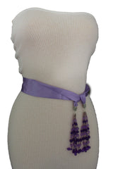 Cream - Off White / Light Purple / Green Long Tie Fringe Beads Hip Waist Belt Scarf New Women Fashion Accessories - alwaystyle4you - 17