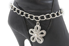 Silver Boot Chain Bracelet Link Big Flower Anklet Shoe Bling Charm New Women Western Fashion Accessories - alwaystyle4you - 12