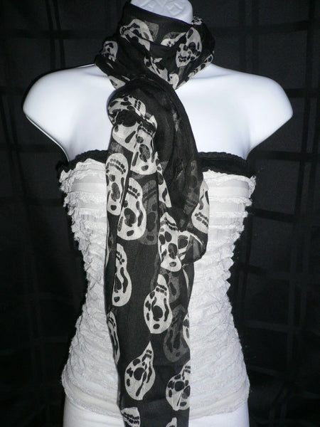 New Women Black Scarf Gray Beautiful Skulls Skeleton Drawing Soft 100% Polyester - alwaystyle4you - 12