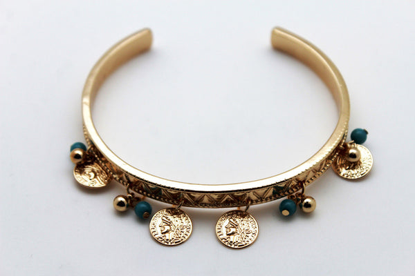 Gold Metal High Arm Cuff Bracelet Wrap Around Coins New Women Fashion Jewelry Accessories