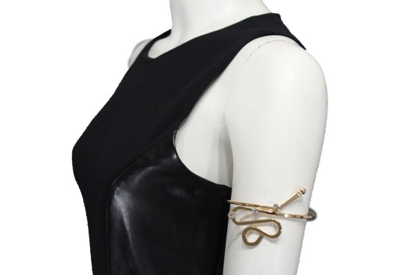Gold Metal Cuff High Arm Bracelet Wrap Around Retro Silver Rhinestones New Women Fashion Jewelry - alwaystyle4you - 12