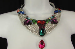 Silver Metal Multicolor Alloy Charm Bib Necklace New Women Fashion Jewelry - alwaystyle4you - 2