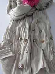New Women Soft Fabric Fashion White / Blue /  Gray / Black Scarf Long Necklace Silver Metal Stars Studs - alwaystyle4you - 28