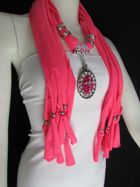 Blue Pink Beads Fabric Scarf Long Necklace Rhinestones Cross Pendant New Women Fashion - alwaystyle4you - 18