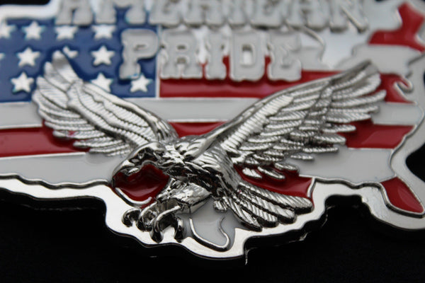 Men Western Fashion Belt Buckle Silver Metal USA Flag American Pride Eagle State - alwaystyle4you - 3