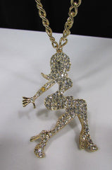 Gold Metal Chains Fashion Necklace Big Silver Rhinestone Sexy woman Shape Pendant New Men Fashion - alwaystyle4you - 3