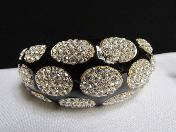 Gold Metal Wide Bracelet Black Animal Print Silver Rhinestone New Women Fashion Jewelry Accessories - alwaystyle4you - 4
