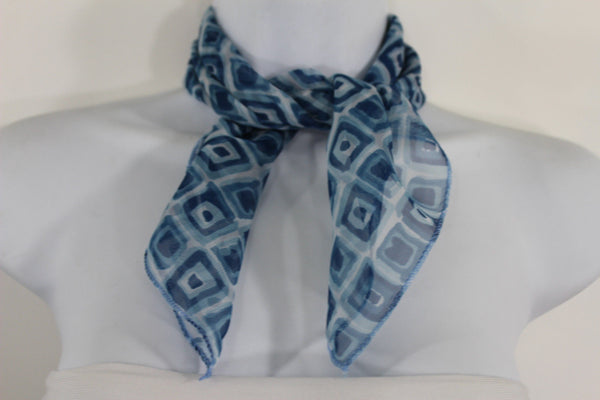 Green Blue Small Neck Scarf Fabric Geometric Square Print Pocket Square New Women Fashion - alwaystyle4you - 2