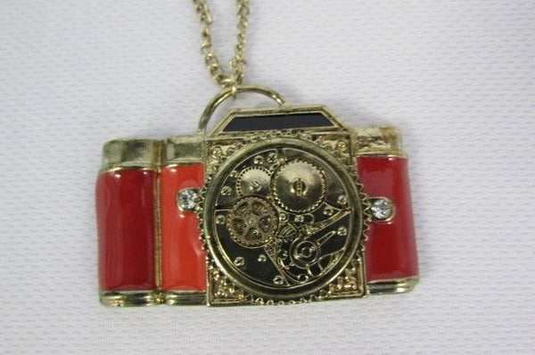 Old Fashion Collector Camera Red Orange Long Rusty Gold New Women Necklace - alwaystyle4you - 7