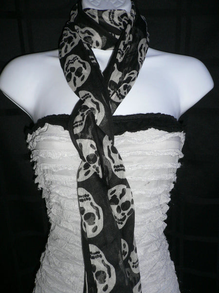 New Women Black Scarf Gray Beautiful Skulls Skeleton Drawing Soft 100% Polyester - alwaystyle4you - 2