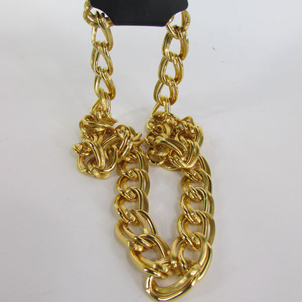 Gold Heavy Metal Double Chain Links Long Chunky Necklace Hip Hop New Men Fashion Accessories