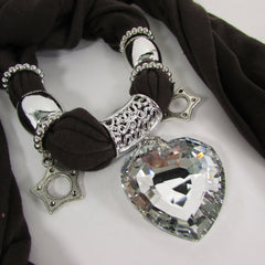 Pink Bowen Soft Fabric Scarf Necklace Silver Big Heart Crystal Stars Pendant New Women Fashion - alwaystyle4you - 2