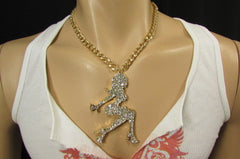 Gold Metal Chains Fashion Necklace Big Silver Rhinestone Sexy woman Shape Pendant New Men Fashion - alwaystyle4you - 4