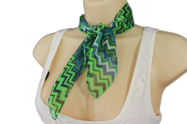 Bright Green Neck Scarf Fabric Black Chevron Print Pocket Square New Women Accessories Fashion - alwaystyle4you - 9