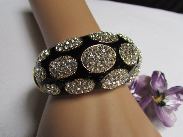 Gold Metal Wide Bracelet Black Animal Print Silver Rhinestone New Women Fashion Jewelry Accessories - alwaystyle4you - 5