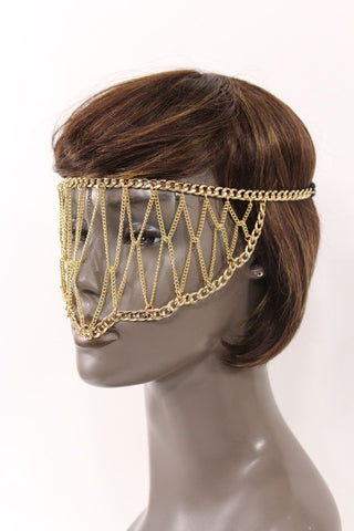 Gold Metal Head Chain Eye Cover Half Face Elastic Mask Thick Halloween Women Accessories