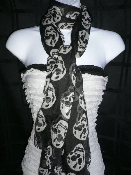 New Women Black Scarf Gray Beautiful Skulls Skeleton Drawing Soft 100% Polyester - alwaystyle4you - 3