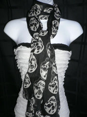 New Women Black Scarf Gray Beautiful Skulls Skeleton Drawing Soft 100% Polyester - alwaystyle4you - 3