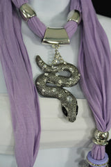 Women Lavender Fashion Scarf Fabric Silver Metal Snake Pendant Necklace Lilac - alwaystyle4you - 3