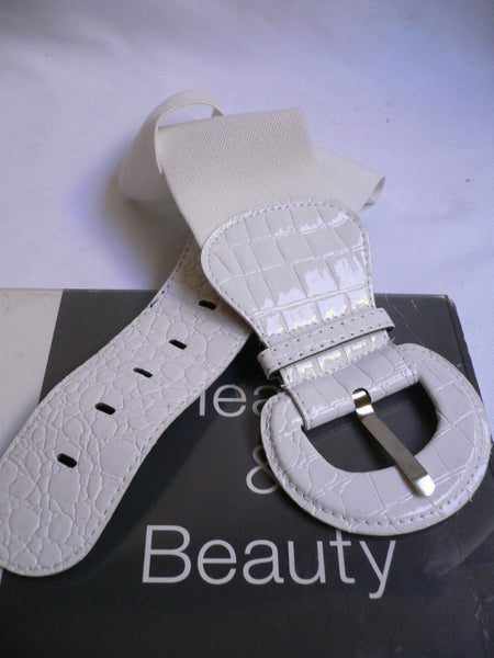 White Crocodile Stamp Hip High Waist Wide Elastic Belt Round Buckle Women Accessories M-XL