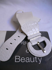 White Crocodile Stamp Hip High Waist Wide Elastic Belt Round Buckle M-XL