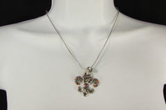 Silver Metal Fleur De Lis Lily Flower Bull Colorfull Rhinestones/ Silver Necklace New Women Fashion - alwaystyle4you - 3