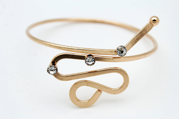Gold Metal Cuff High Arm Bracelet Wrap Around Retro Silver Rhinestones New Women Accessories