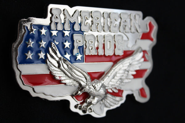Men Western Fashion Belt Buckle Silver Metal USA Flag American Pride Eagle State - alwaystyle4you - 5