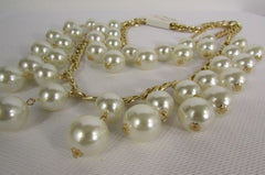 Gold Metal Long Double Chains 2 Strands Big Pearl Beads New Women - alwaystyle4you - 2