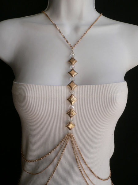 New Women Gold Square Clear Beads Long Metal Body Chain Moroccan Fashion Jewelry - alwaystyle4you - 4