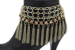 Gold Color Metal Chain Boot Bracelet Shoe Web Fringe Charm Tassel