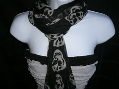 New Women Black Scarf Gray Beautiful Skulls Skeleton Drawing Soft 100% Polyester - alwaystyle4you - 4