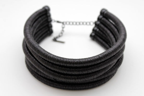 Black Short Fabric Wide 5 Strands Sexy Choker Necklace Earring Set New Women Fashion Accessories