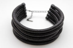 Black Short Fabric Wide 5 Strands Sexy Choker Necklace Earring Set