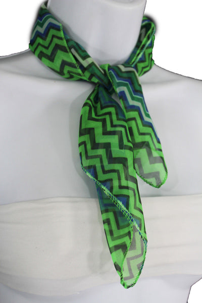 Bright Green Neck Scarf Fabric Black Chevron Print Pocket Square New Women Accessories Fashion - alwaystyle4you - 1