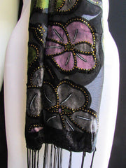 Black Long Fabric Neck Scarf Metallic Big Flowers Faux Velvet New Women Fashion Fashion - alwaystyle4you - 3